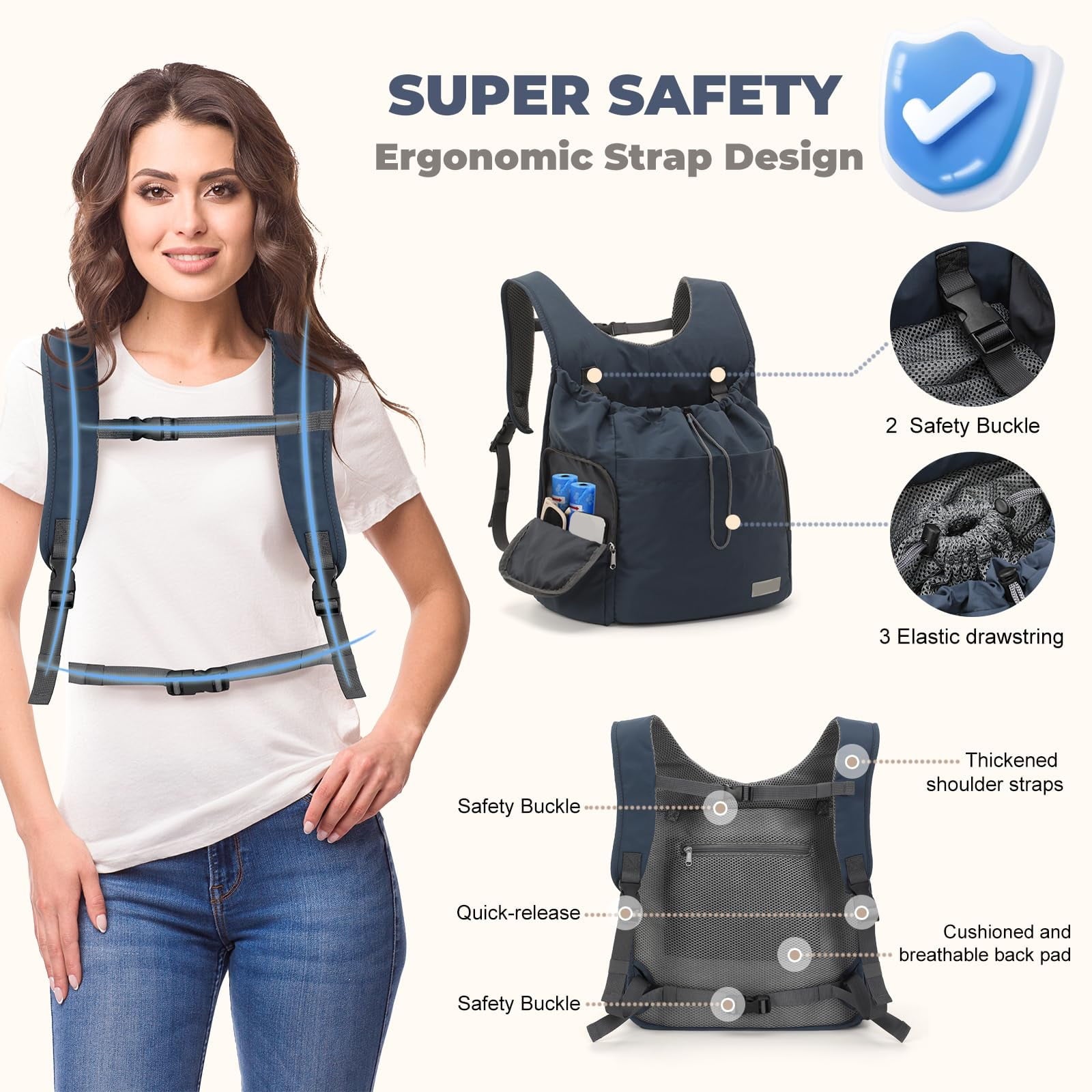 Cat Front Carrier - Pet Carrier Backpack for Cats Dogs, Breathable Adjustable Front-facing Chest Carrier with Shoulder Strap, Outdoor Travel Bag for Small Pets Daily, Dark Blue