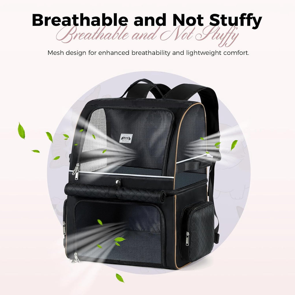 Double Cat Backpack Carrier for 2 Cats, Double-Compartment Pet Carrier Backpack for Two Small Cat or One Medium Cat, Cats Carrier Backpack Dog Carrier Backpack Fits Up to 24 Lbs,Black