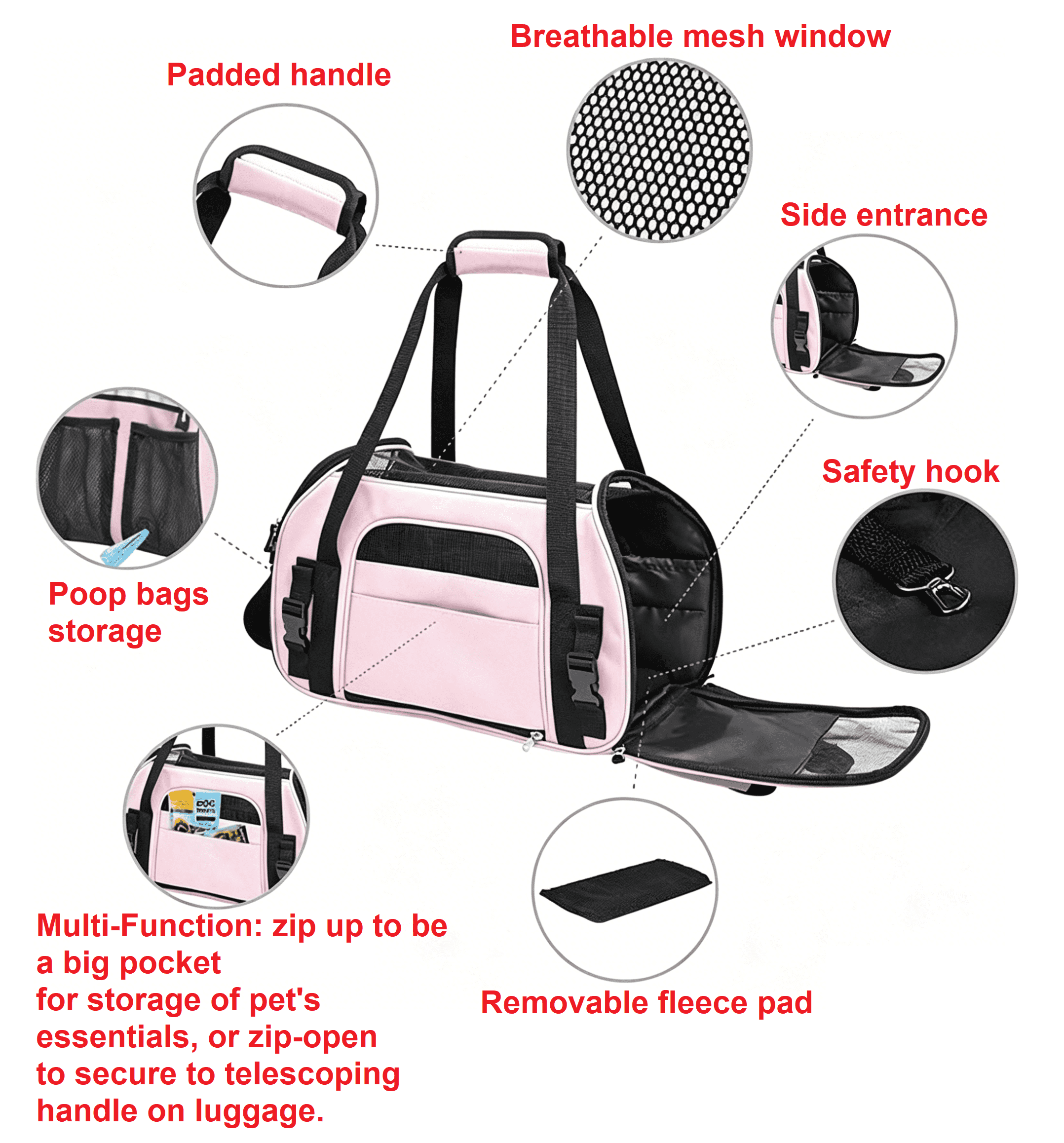 Pet Carrier Backpack, Holds up to 11 lbs, Travel Bag & Soft-Sided Crate for Small Dogs & Cats, Expandable with 5-Side Ventilation, Removable Pad & Luggage Strap, Gray，17"×9"×11"