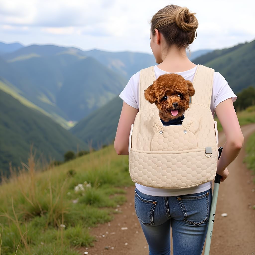 Dog Backpack Carrier for Dogs, Adjustable Strap Cat Carrier Sling, Hands-Free Front Facing Pets Sling Chest, Fit 5-15 Lbs Pets Carrier Backpack for Camping Hiking Traveling Cycling(Light Gray)