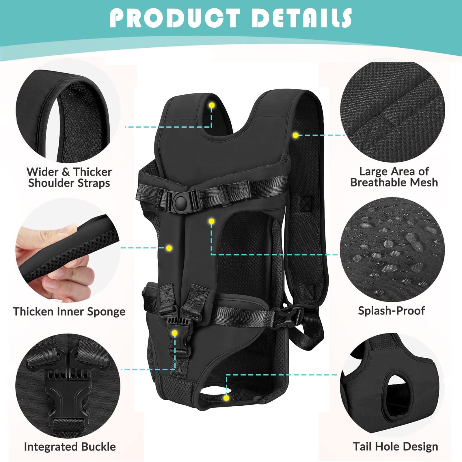 Pet Carrier Backpack, Quick-Fit Legs Out Adjustable Pet Dog Front Carrier Backpack Travel Bag for Traveling Camping Hiking Outdoor Use for Small Medium Dogs Puppies,Black