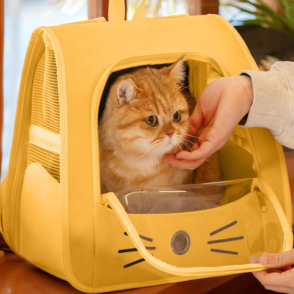 Cat Carrier Backpack Ventilated Mesh Pet Backpack for Medium Cat Transparent & Foldable for Travel Hiking