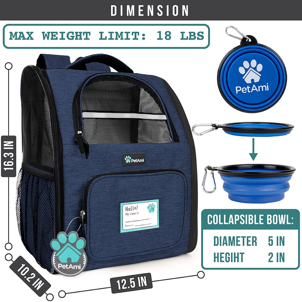PetAmi Dog Backpack Carrier For Small Large Cat, Pet, Puppies, Ventilated Pet Hiking Backpack Travel Bag, Airline Approved Cat Backpack Carrier, Safety Back Support, Camping Biking Dog Bag, Navy