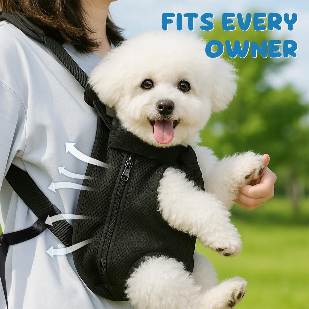 Tigebraver Dog Backpack Carrier, Adjustable Pet Front Carrier With Thick Padded Bottom Support, Legs-Out Chest Carrier For Small To Medium Dogs 7–11 lbs, For Walking, Hiking, Camping & Traveling