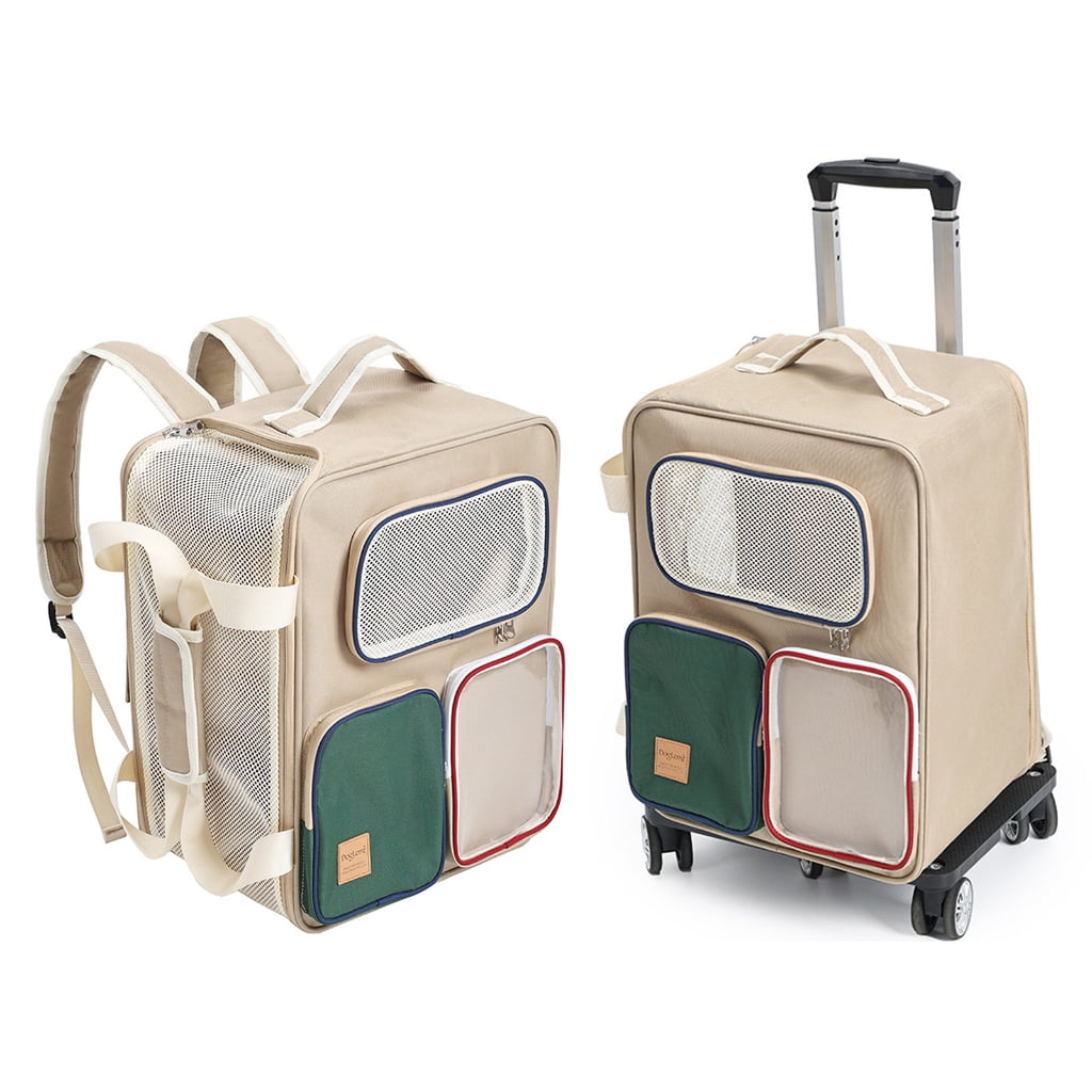Wheeled Pet Carrier Backpack for Dogs and Cats, Foldable Travel Bag with Breathable Mesh for Vet Visits