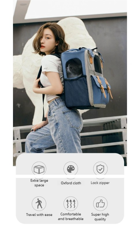 Large Capacity Pet Backpack for Cats & Small Dogs, Ventilated Travel Carrier with Reflective Strip, Foldable Design, 32x22x42cm