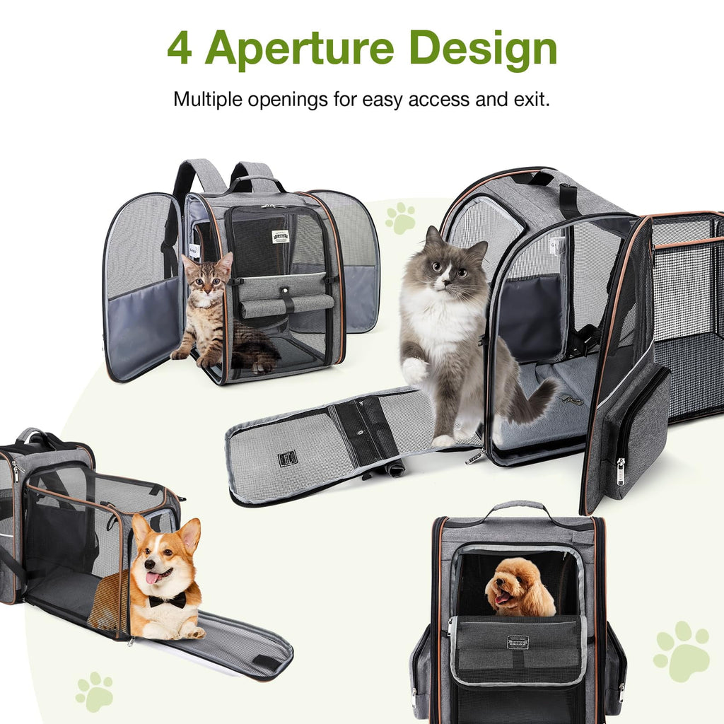 LEKE - Large Cat Backpack Carrier Expandable Pet Carrier Backpack for Small Dogs Medium Cats Fit Up to 18 Lbs, Dog Backpack Carrier, Foldable Puppy Backpack Carrier for Travel, Hiking,Grey