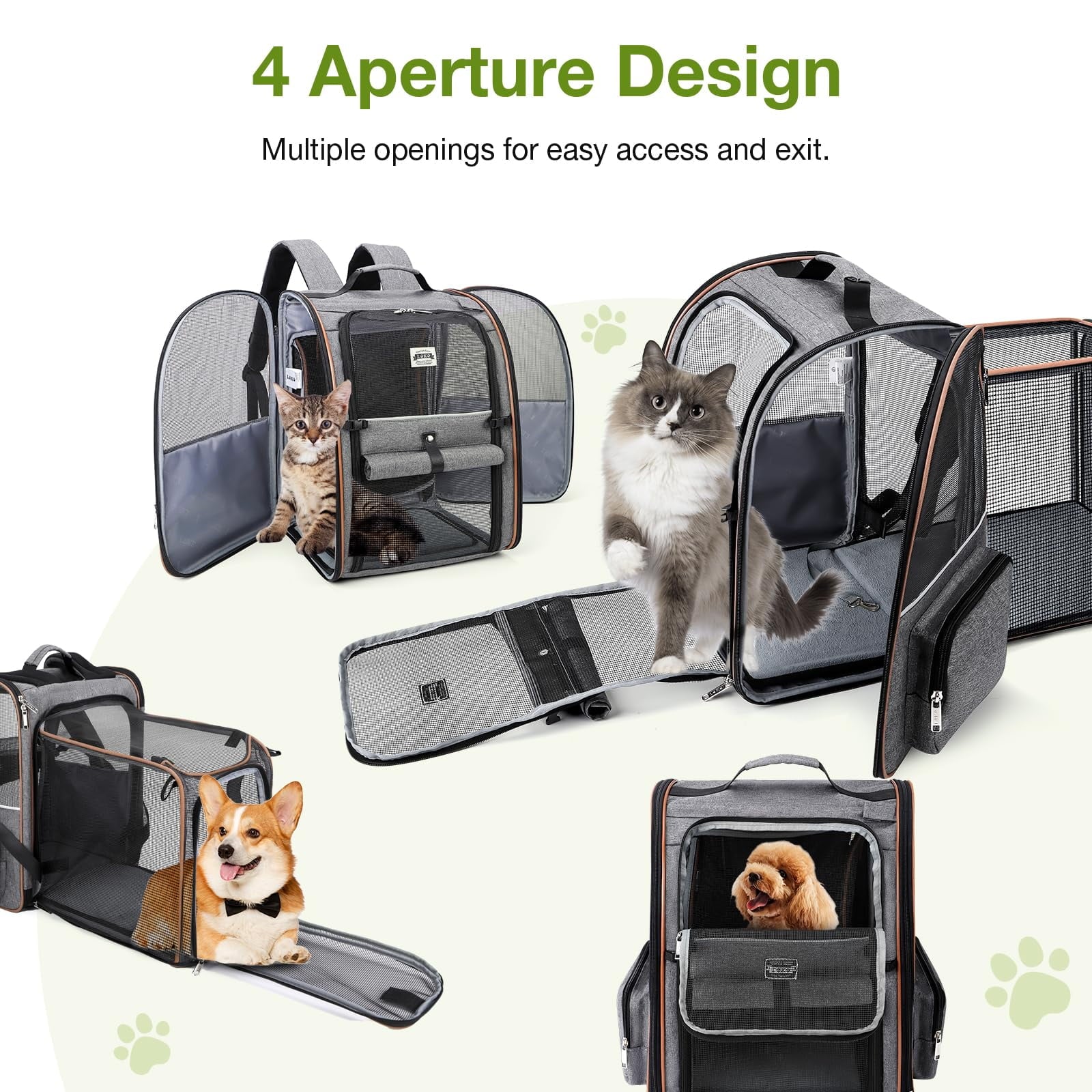 LEKE - Large Cat Backpack Carrier Expandable Pet Carrier Backpack for Small Dogs Medium Cats Fit Up to 18 Lbs, Dog Backpack Carrier, Foldable Puppy Backpack Carrier for Travel, Hiking,Grey