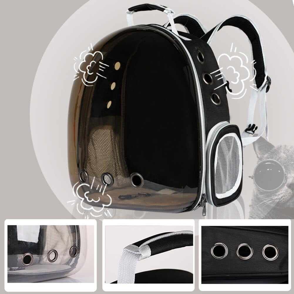 Transparent Bubble Pet Carrier Backpack, Airline-Approved for Cats and Puppies, Designed for Travel, Hiking, and Outdoor Adventures Black