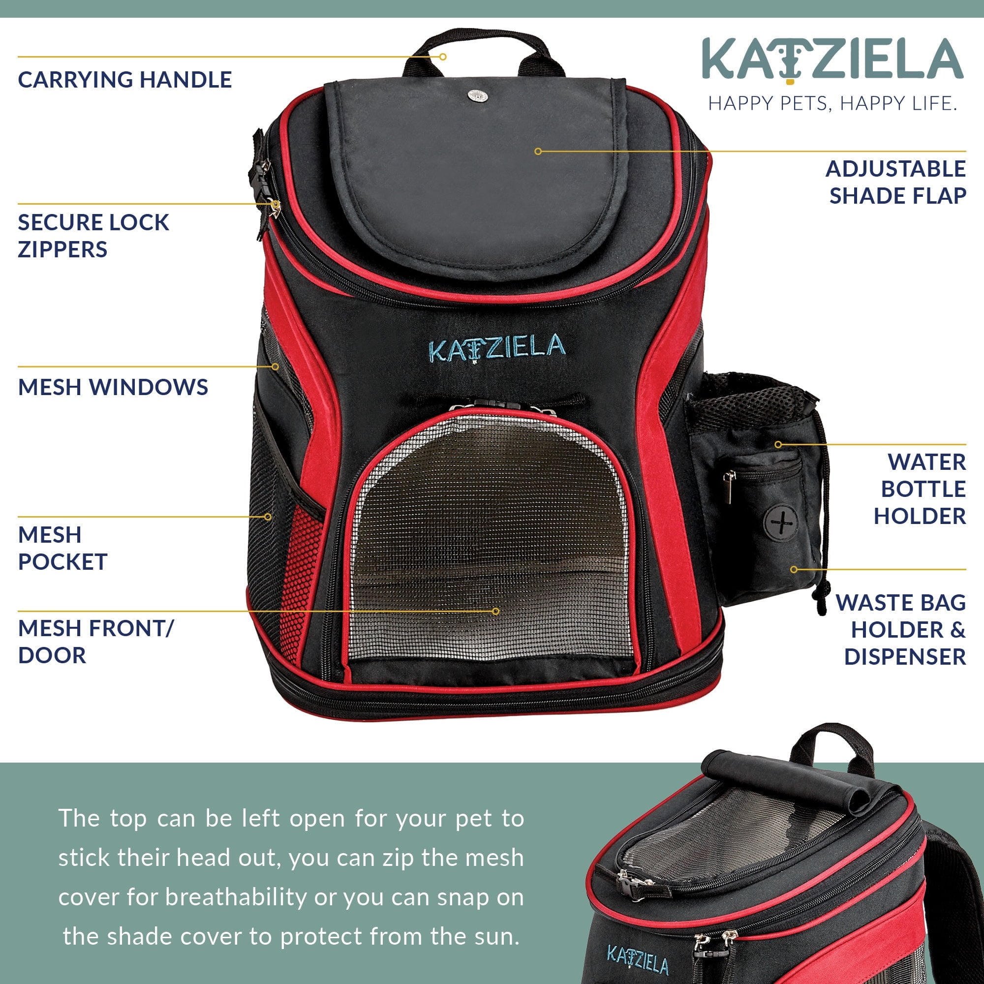Katziela Pet Carrier Backpack, Red