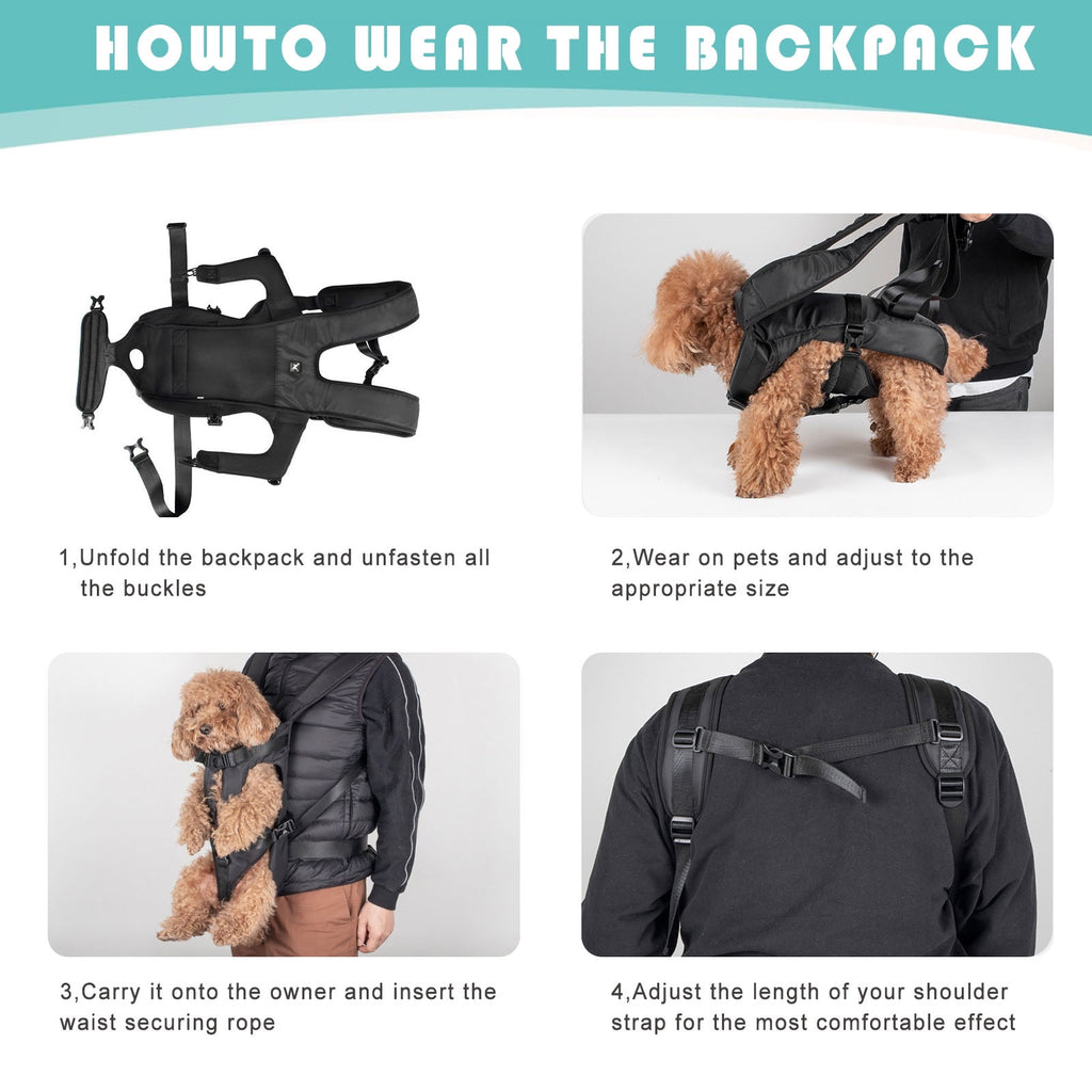 Pet Carrier Backpack, Quick-Fit Legs Out Adjustable Pet Dog Front Carrier Backpack Travel Bag for Traveling Camping Hiking Outdoor Use for Small Medium Dogs Puppies,Black