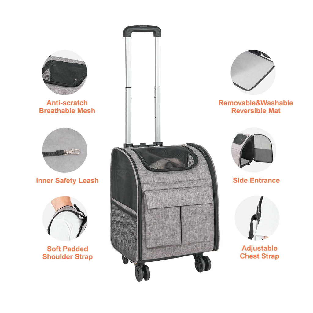 HLL Rolling Pet Carrier Backpack with Removable Wheels, Airline Approved for Pets up to 18 lbs, Large Soft-Sided Carrier for Small Dogs and Medium Cats
