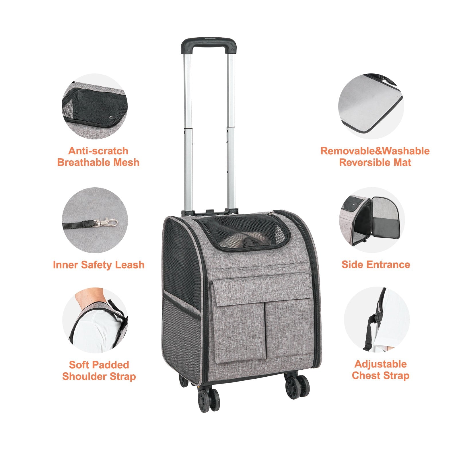 HLL Rolling Pet Carrier Backpack with Removable Wheels, Airline Approved for Pets up to 18 lbs, Large Soft-Sided Carrier for Small Dogs and Medium Cats