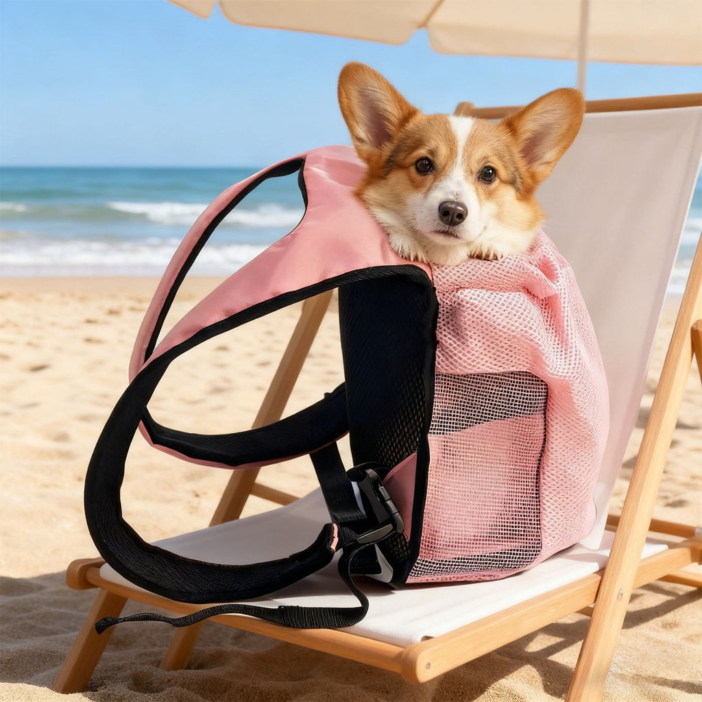 Pet Carrier Backpack, 11.8 x 6.3 x 13 in / 30 x 16 x 33 cm Pink Small Dog Front Carrier, Adjustable Neck Drawstring, Ventilated Mesh for Travel, Hiking