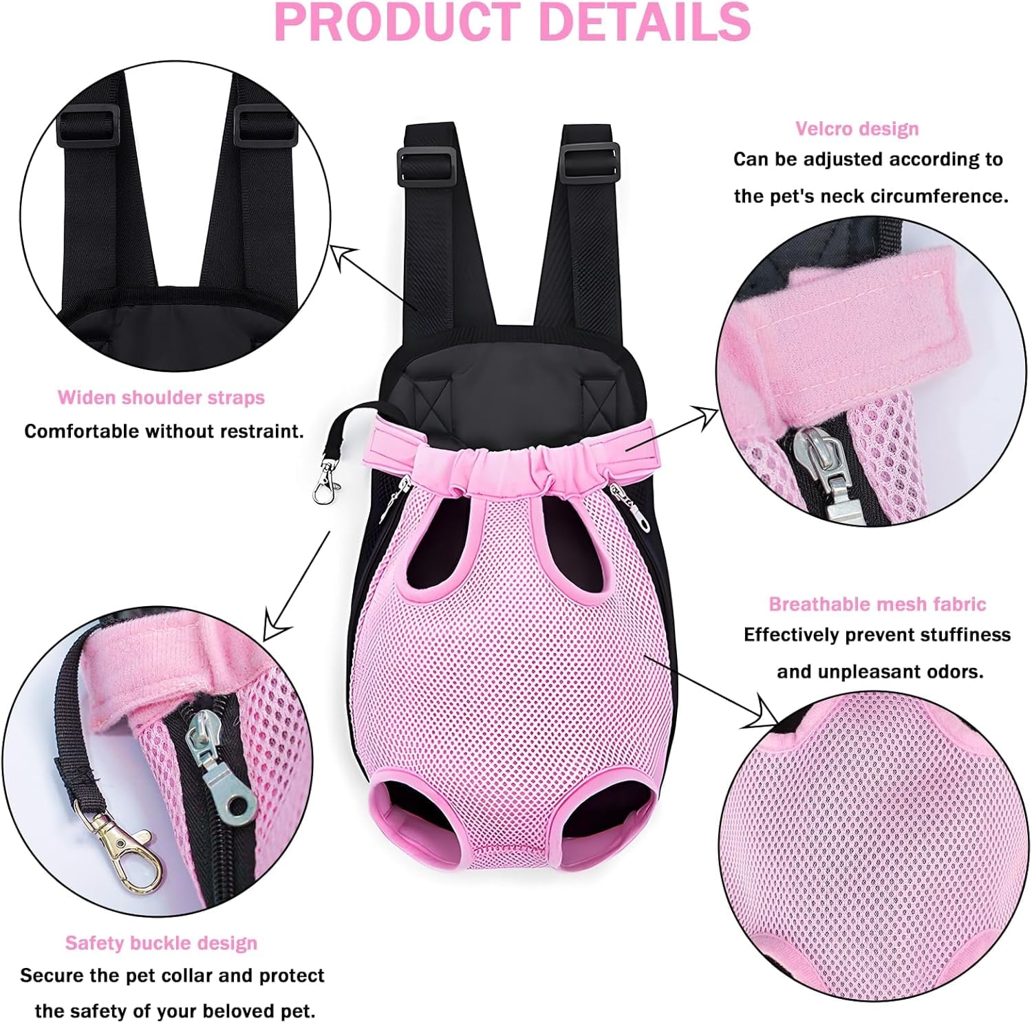 DENZUS Pet Carrier Backpack, Adjustable Pet Front Carriers for Small Medium Dogs Cats 5-18 lbs, Legs Out, Dog Cat Carrier Backpack for Hiking,Camping,Traveling,Cycling (Pink, Large（Fit:10-18lb）)