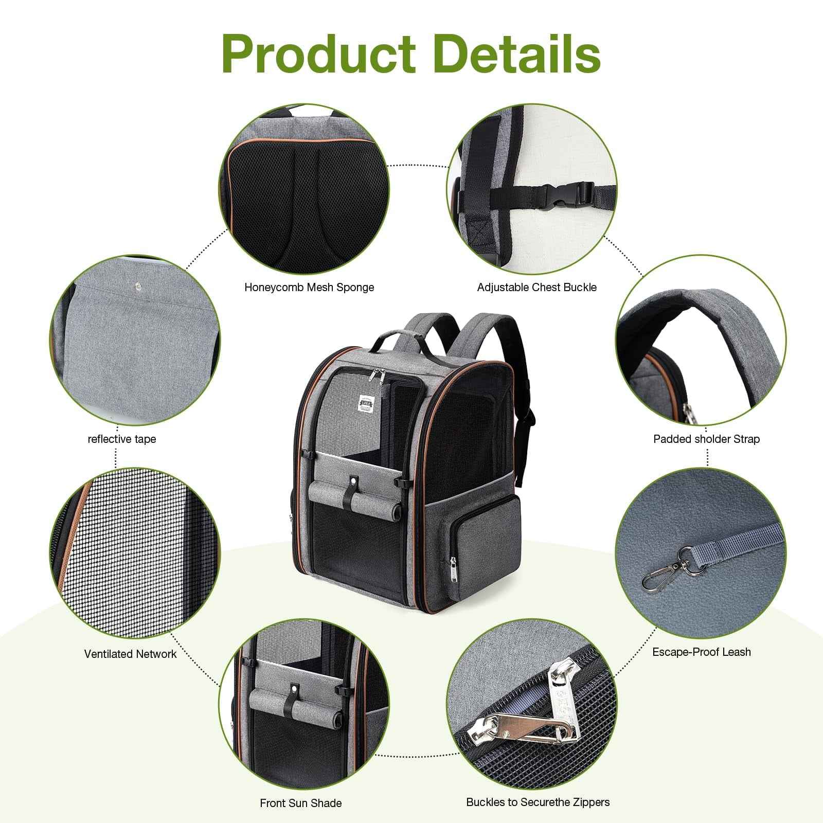 LEKE - Large Cat Backpack Carrier Expandable Pet Carrier Backpack for Small Dogs Medium Cats Fit Up to 18 Lbs, Dog Backpack Carrier, Foldable Puppy Backpack Carrier for Travel, Hiking,Grey
