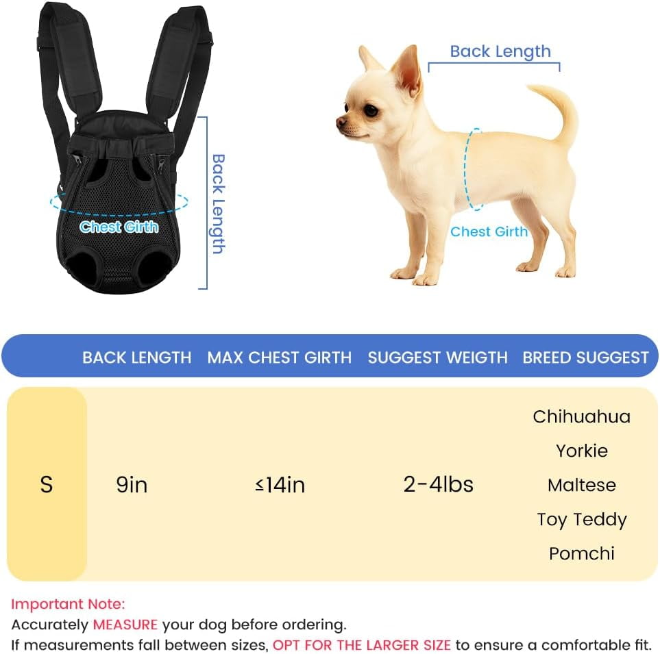 Dog Backpack Carrier, Adjustable Pet Front Carriers, Legs Out Carrying Sling Travel Bag for Small Medium Dogs 8-12 Lbs, Soft Wearable Puppy Chest Carry Backpacks for Walking/Hiking/Camping/Traveling