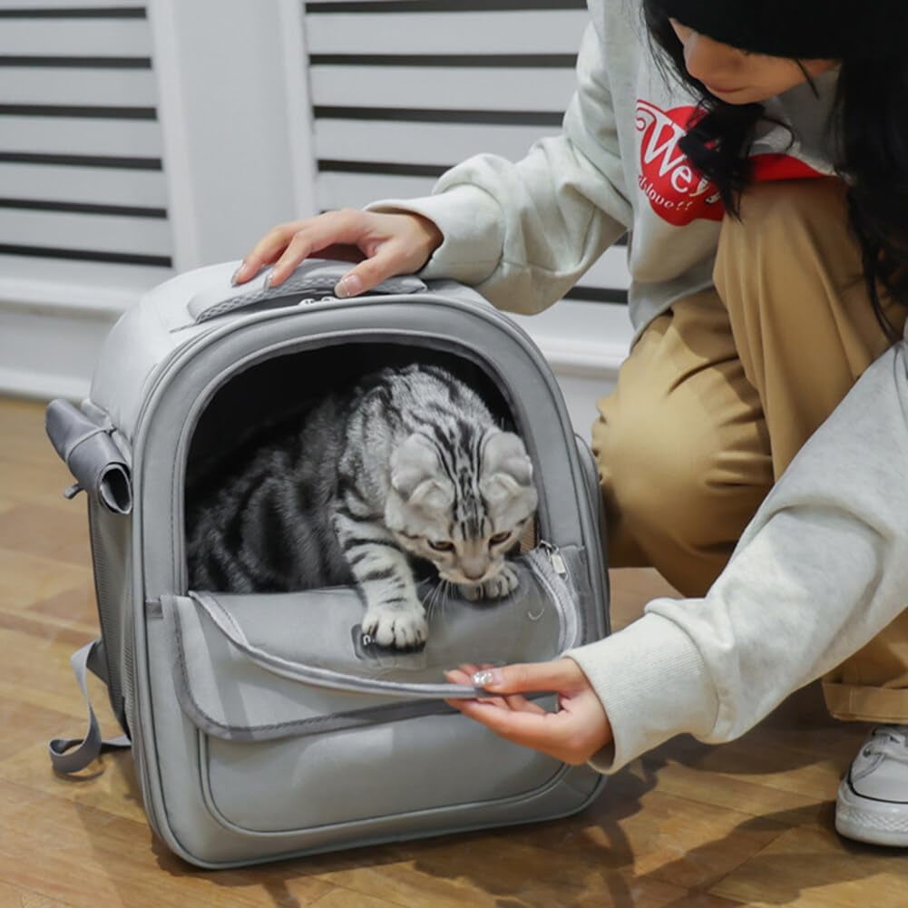 Cat Backpack Carrier, Pet Backpack for Cats and Puppies, Hiking, and Outdoor Adventures, Grey