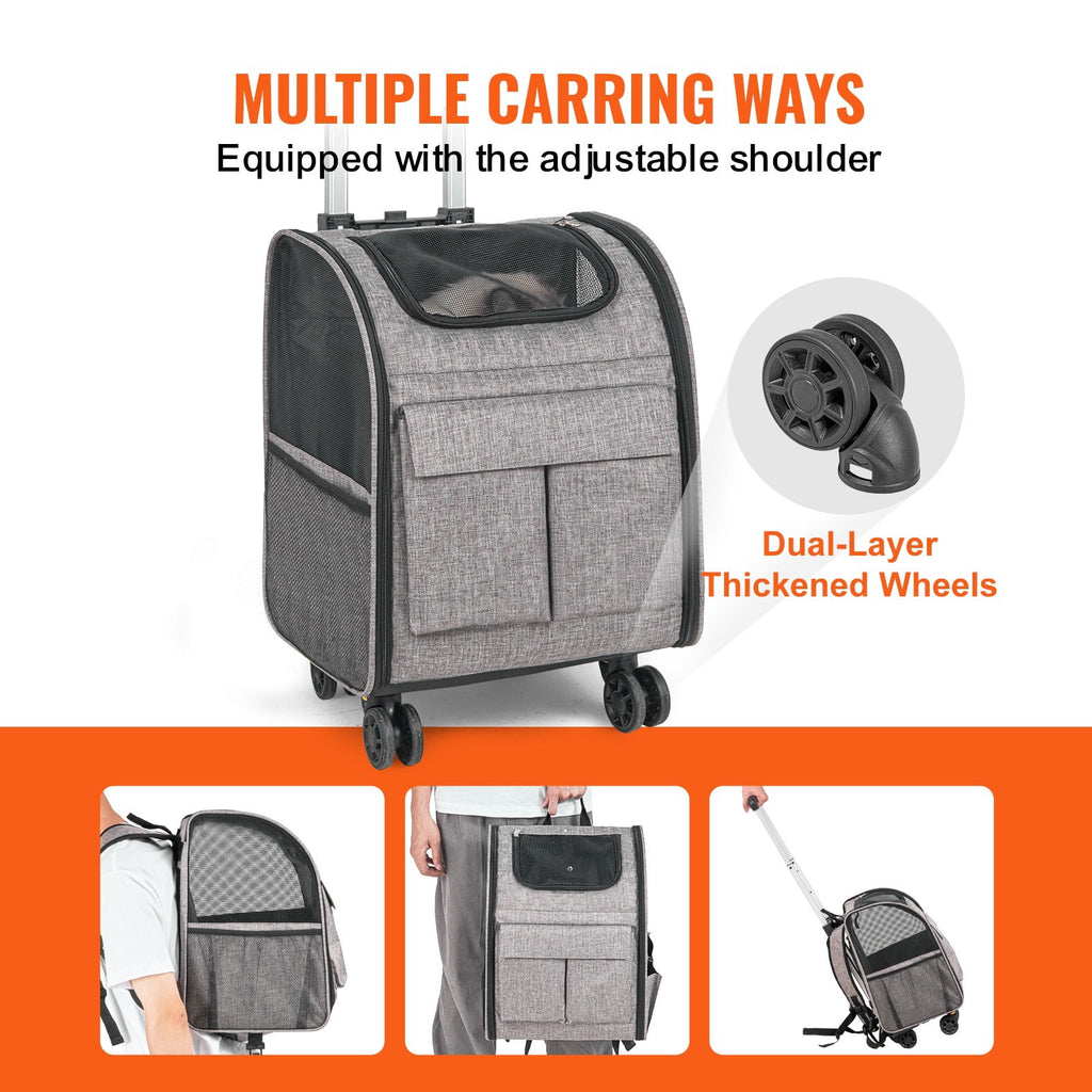 HLL Rolling Pet Carrier Backpack with Removable Wheels, Airline Approved for Pets up to 18 lbs, Large Soft-Sided Carrier for Small Dogs and Medium Cats