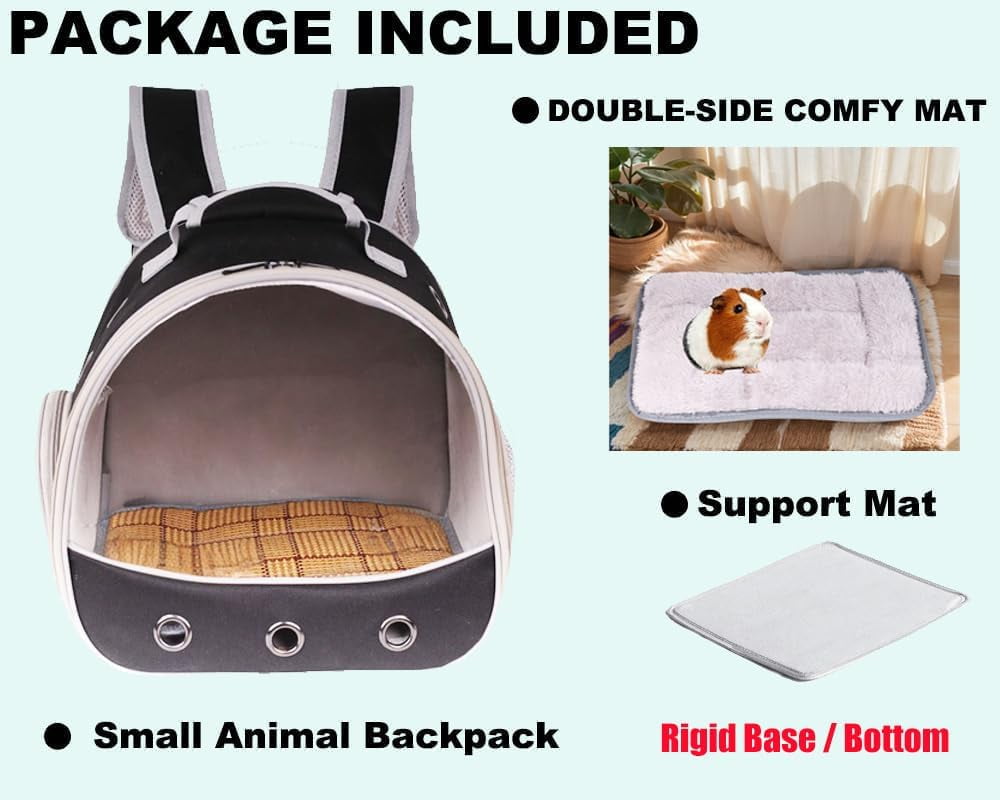 Small Animal Pet Carrier Backpack for 2 Guinea Pig, Hedgehog Carrier Portable Travel Cage with 7 Ventilation Holes, Clear Front Window and Soft Double-Sided Support and Comfy Fit Mat