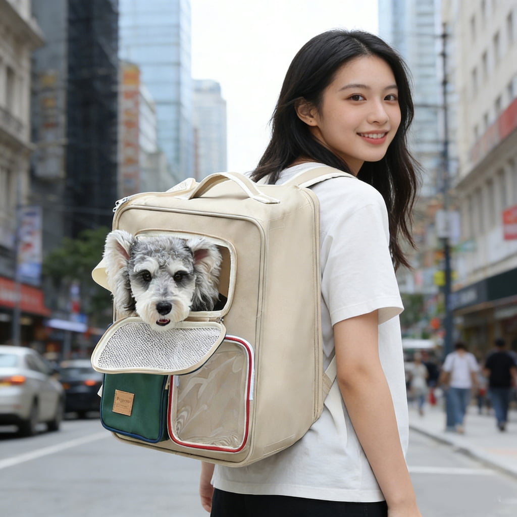 Wheeled Pet Carrier Backpack for Dogs and Cats, Foldable Travel Bag with Breathable Mesh for Vet Visits
