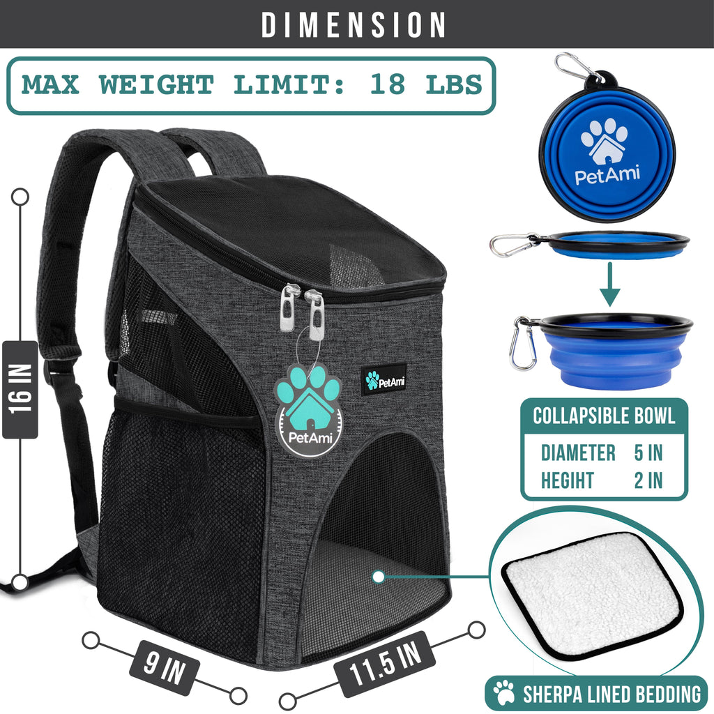 PetAmi Premium Pet Carrier Backpack, Charcoal Gray