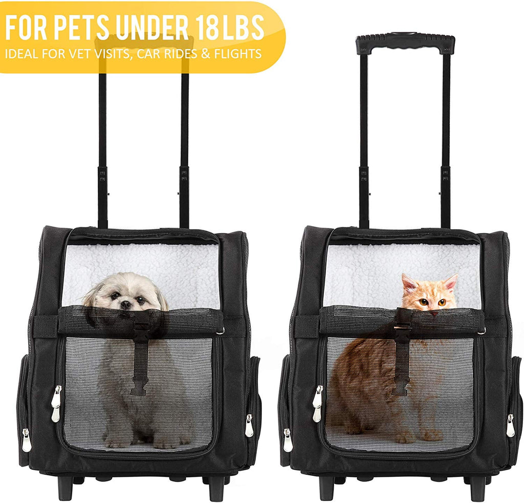 KOPEKS Deluxe Backpack Pet Travel Carrier with Wheels - Heather Gray - Approved by Most Airlines - Large