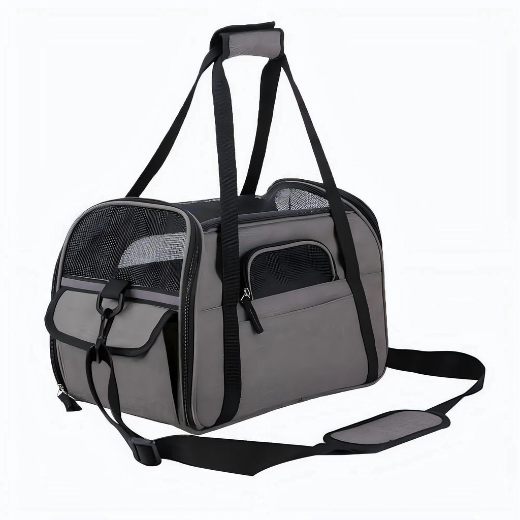 Pet Carrier Backpack, Holds up to 11 lbs, Travel Bag & Soft-Sided Crate for Small Dogs & Cats, Expandable with 5-Side Ventilation, Removable Pad & Luggage Strap, Gray，17"×9"×11"