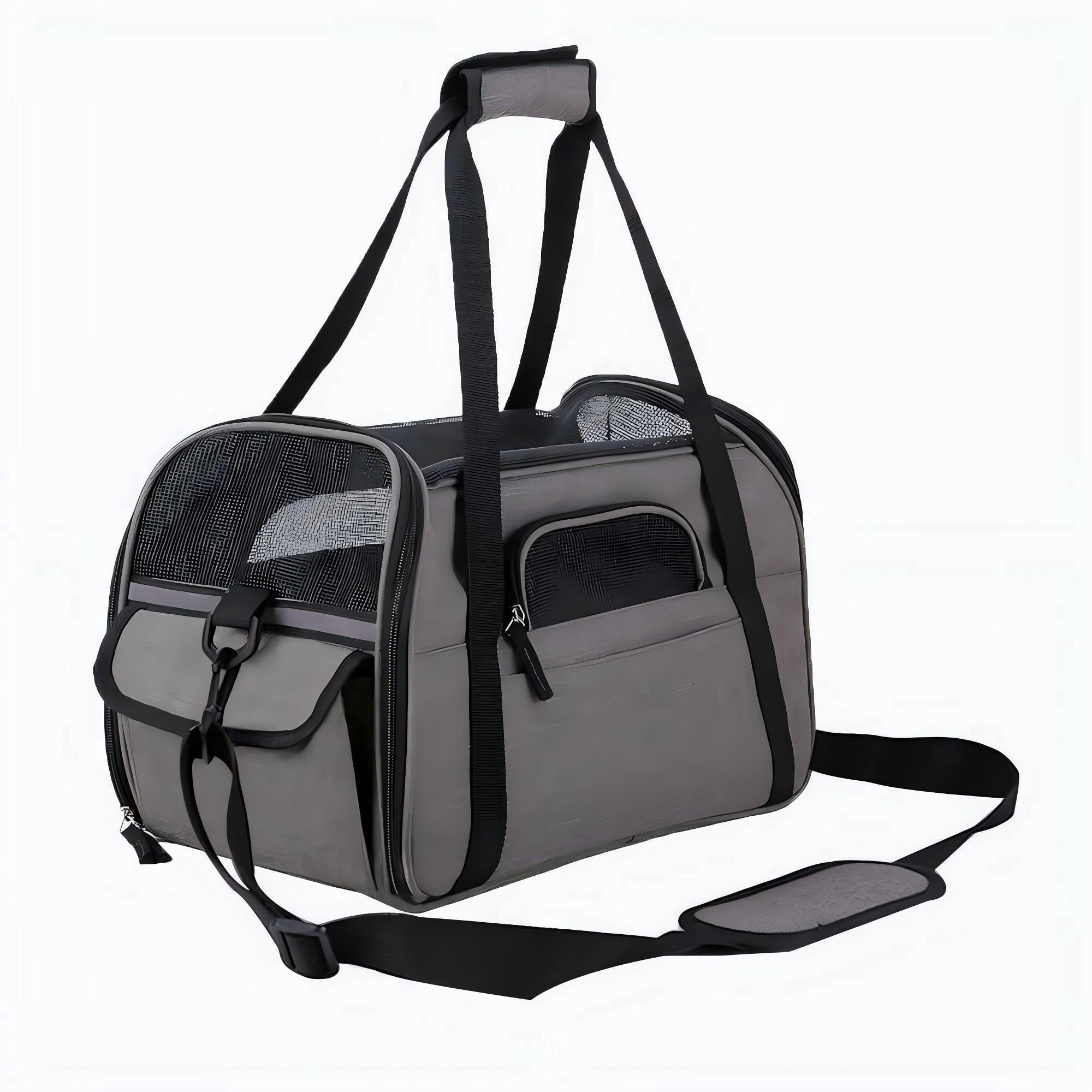 Pet Carrier Backpack, Holds up to 11 lbs, Travel Bag & Soft-Sided Crate for Small Dogs & Cats, Expandable with 5-Side Ventilation, Removable Pad & Luggage Strap, Gray，17"×9"×11"