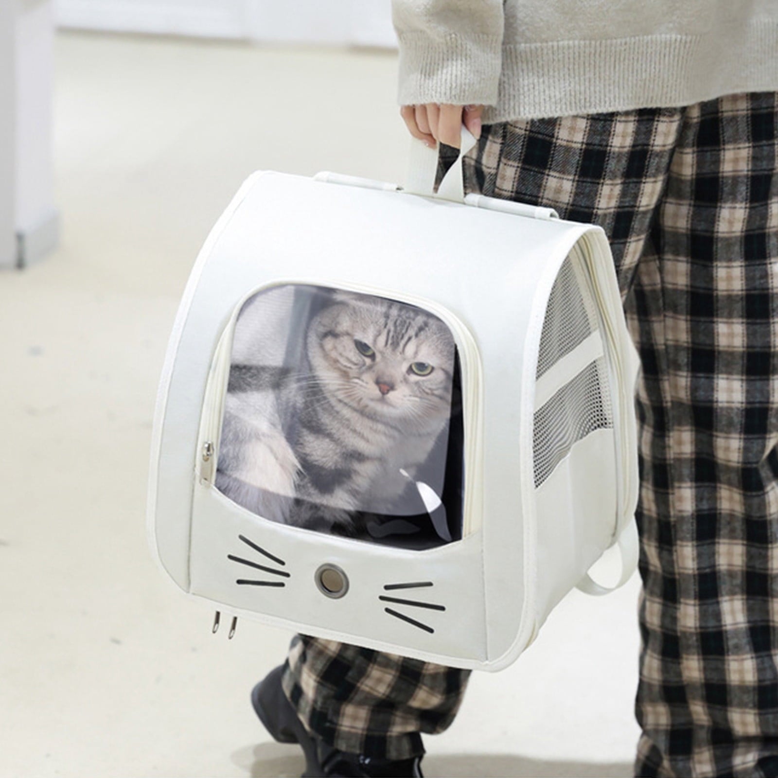 VAIFTILNO Pet Backpack Carrier, 13.78x13.78x9.84in, Traveler Breathable Transparent Carrier for Cats or Dogs, Pet Sling Carrier for Outdoor Hiking, Vet Visits, and Travel
