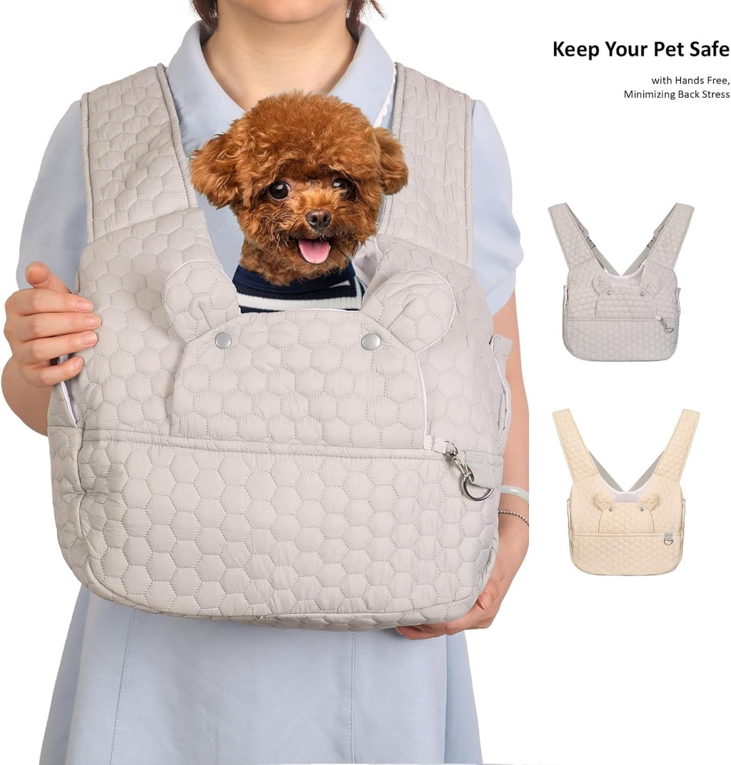 Dog Backpack Carrier for Dogs, Adjustable Strap Cat Carrier Sling, Hands-Free Front Facing Pets Sling Chest, Fit 5-15 Lbs Pets Carrier Backpack for Camping Hiking Traveling Cycling(Light Gray)