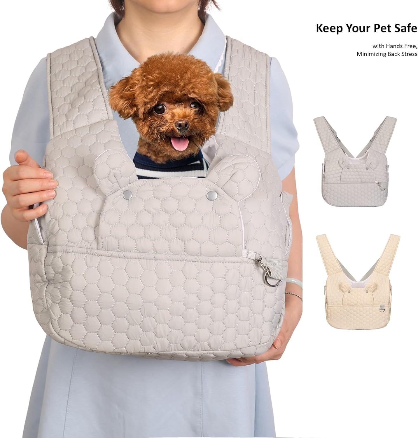 Dog Backpack Carrier for Dogs, Adjustable Strap Cat Carrier Sling, Hands-Free Front Facing Pets Sling Chest, Fit 5-15 Lbs Pets Carrier Backpack for Camping Hiking Traveling Cycling(Light Gray)