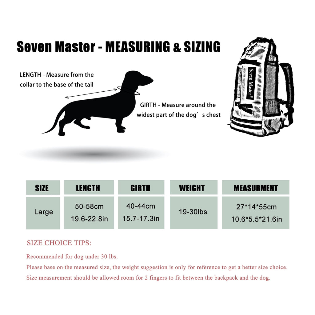 Seven Master Pet Dog Carrier Dog Backpack for Most and Middle Pet Dog, Front-Facing Adjustable Dog Carrier with Wide Shoulder Pads, Easy-fits and Hands-free Pet Puppy Backpack Carrier for Hiking,Trav
