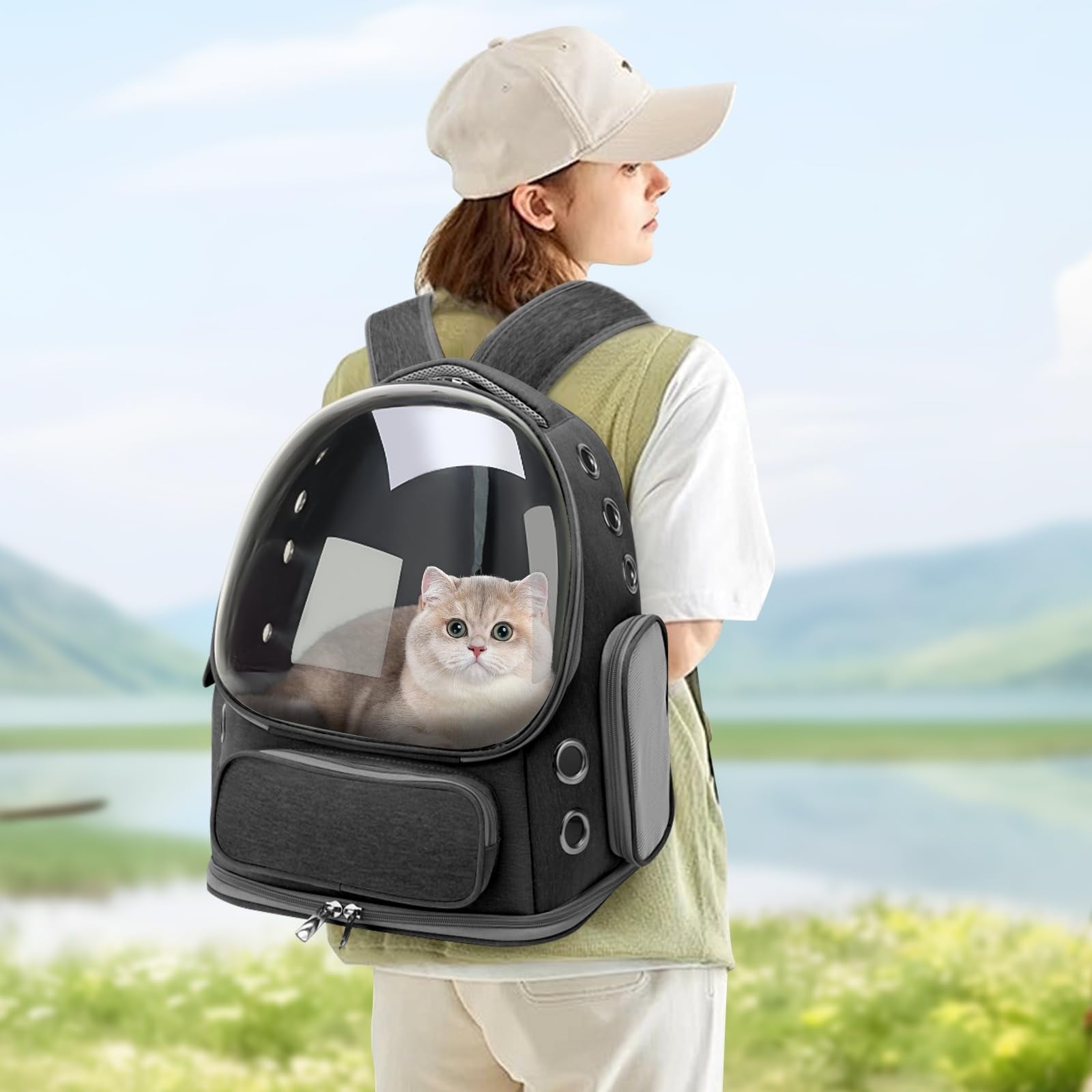 Cat Backpack Carrier for Cats and Small Dogs, Breathable Cat Bubble Backpack, Airline Approved Pet Travel Carrier for Hiking Camping Outdoor