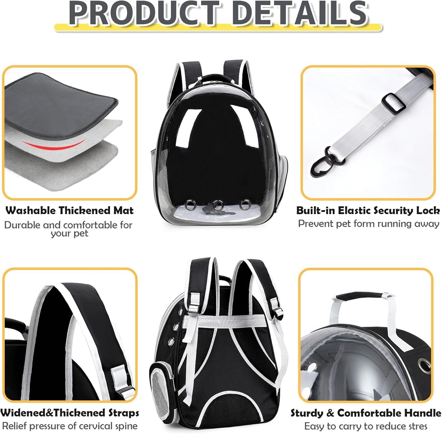 Cat Backpack Carrier Bubble Bag, Transparent Space Capsule Pet Carrier Dog Hiking Backpack, Small Dog Backpack Carrier for Cats Puppies Airline Approved Travel Carrier Outdoor Use Black