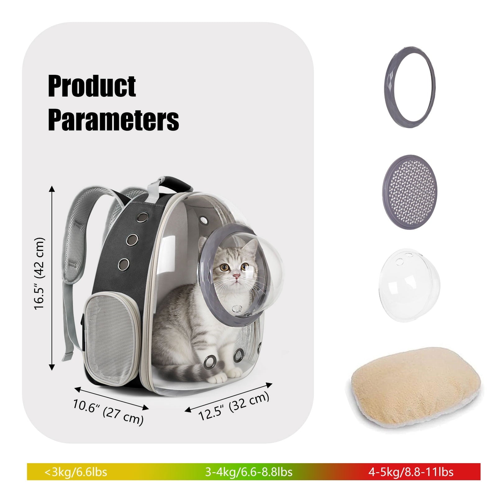 Space Capsule Bubble Dome Pet Carrier Backpack with Extra Soft Pillow, 12 lb Limit