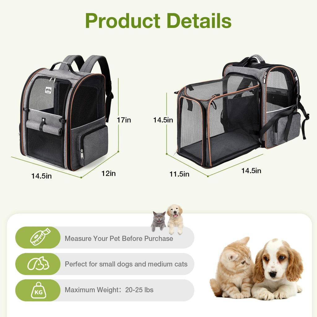 Extra Large Cat Backpack Carrier Expandable Pet Carrier Backpack for Small/Medium Dogs and Medium/Large Cats, Grey