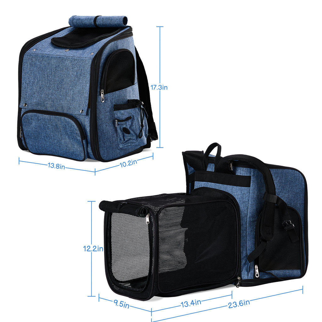 Expandable Pet Backpack Carrier - Breathable Mesh Travel Bag for Cats & Small Dogs (Up to 26 lbs) with Back Extension