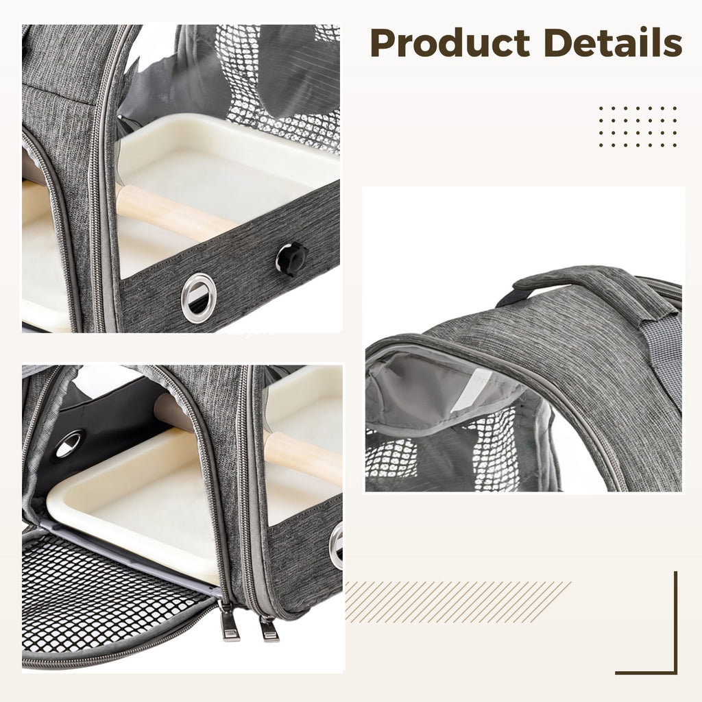 Parrot Travel Carrier, Airline Approved Bird Carrier Backpack, Portable Pet Carrier with Transparent Mesh, Adjustable Strap, Stainless Steel Tray for Parrots, Hamsters, and Small Pets