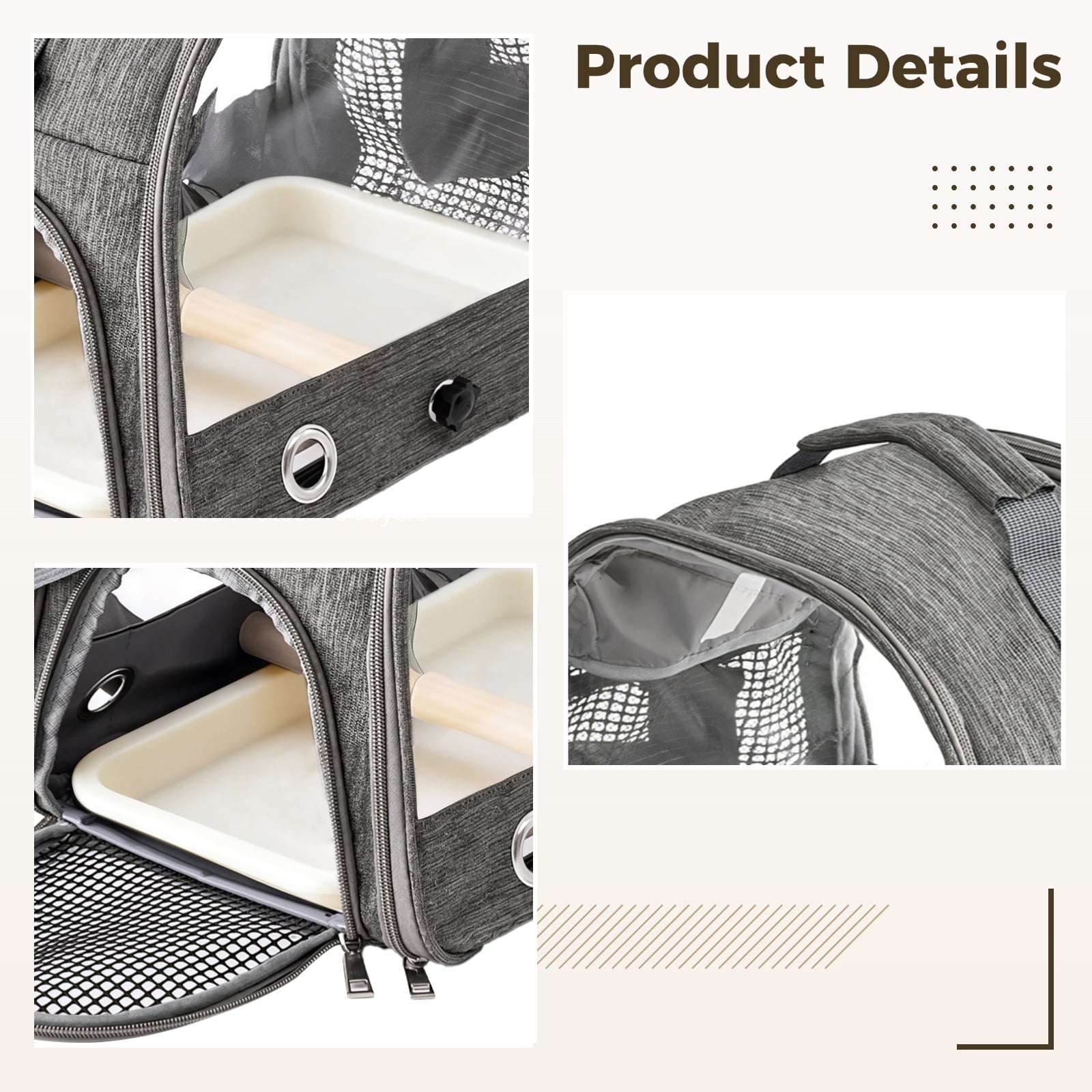 Parrot Travel Carrier, Airline Approved Bird Carrier Backpack, Portable Pet Carrier with Transparent Mesh, Adjustable Strap, Stainless Steel Tray for Parrots, Hamsters, and Small Pets