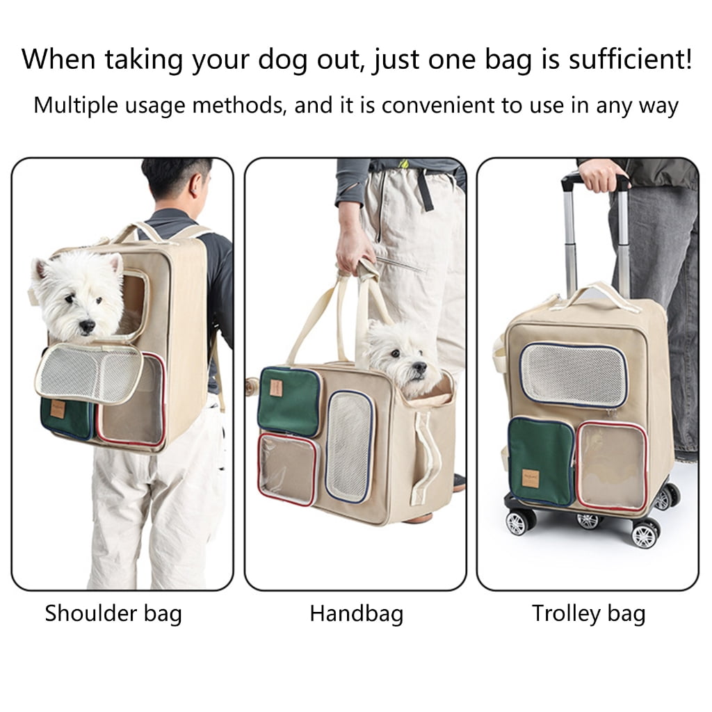 Wheeled Pet Carrier Backpack for Dogs and Cats, Foldable Travel Bag with Breathable Mesh for Vet Visits