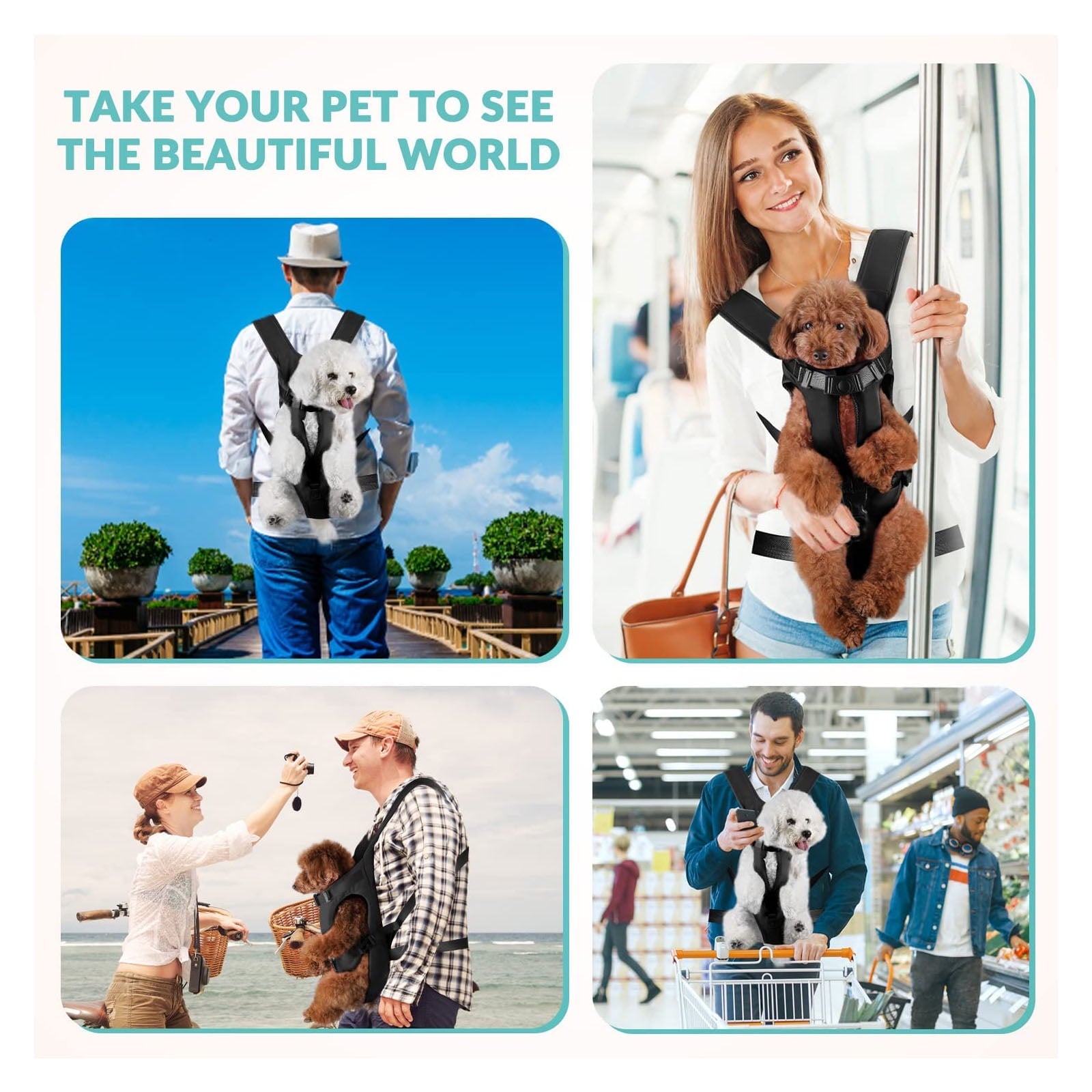 Pet Carrier Backpack, Quick-Fit Legs Out Adjustable Pet Dog Front Carrier Backpack Travel Bag for Traveling Camping Hiking Outdoor Use for Small Medium Dogs Puppies,Black