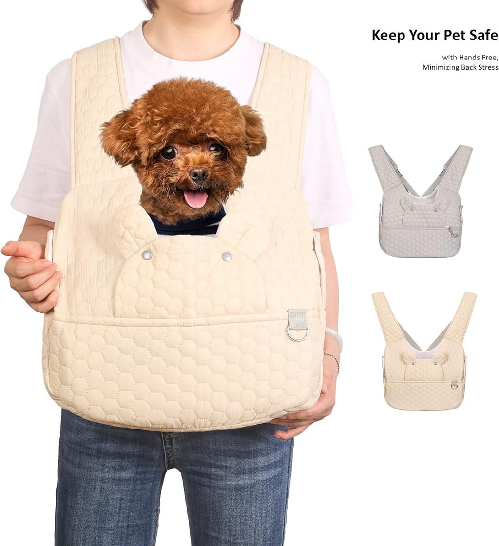 Dog Backpack Carrier for Dogs, Adjustable Strap Cat Carrier Sling, Hands-Free Front Facing Pets Sling Chest, Fit 5-15 Lbs Pets Carrier Backpack for Camping Hiking Traveling Cycling(Light Gray)