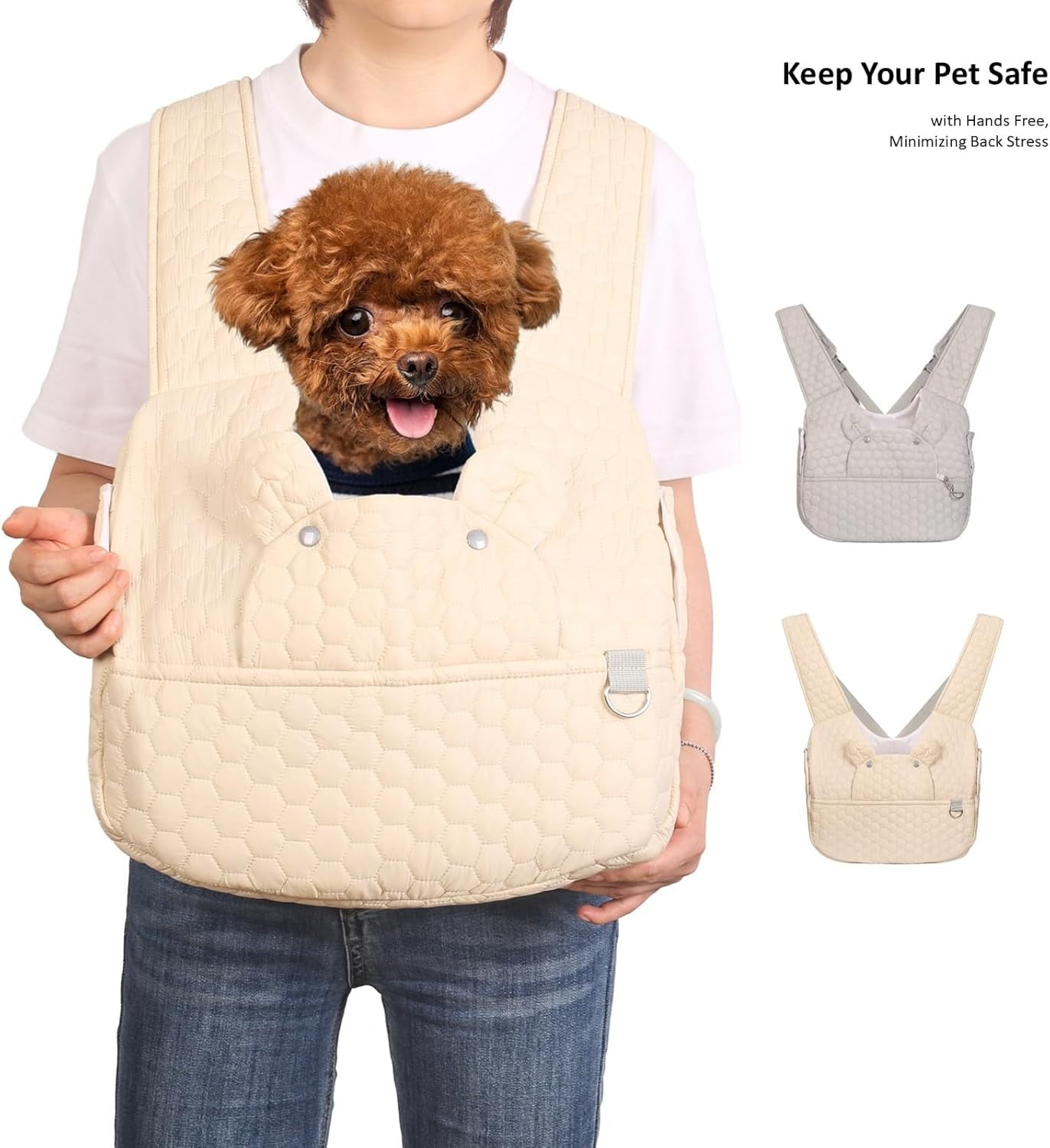 Dog Backpack Carrier for Dogs, Adjustable Strap Cat Carrier Sling, Hands-Free Front Facing Pets Sling Chest, Fit 5-15 Lbs Pets Carrier Backpack for Camping Hiking Traveling Cycling(Light Gray)