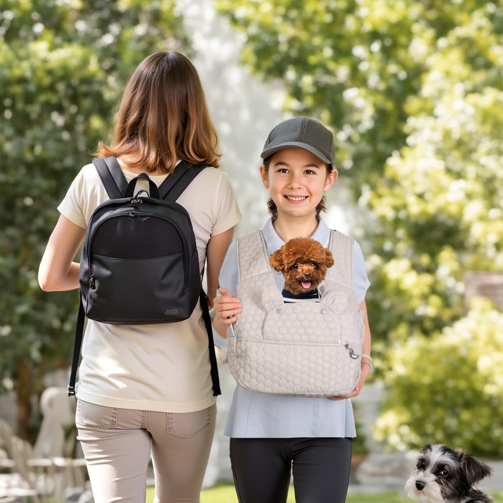 Dog Backpack Carrier for Dogs, Adjustable Strap Cat Carrier Sling, Hands-Free Front Facing Pets Sling Chest, Fit 5-15 Lbs Pets Carrier Backpack for Camping Hiking Traveling Cycling(Light Gray)