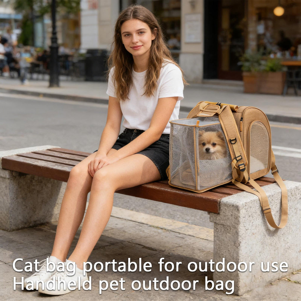 dgysar Expandable Pet Carrier Backpack for Cats & Small Dogs， Foldable Breathable Mesh Travel Bag with Adjustable Straps Brown 1PC