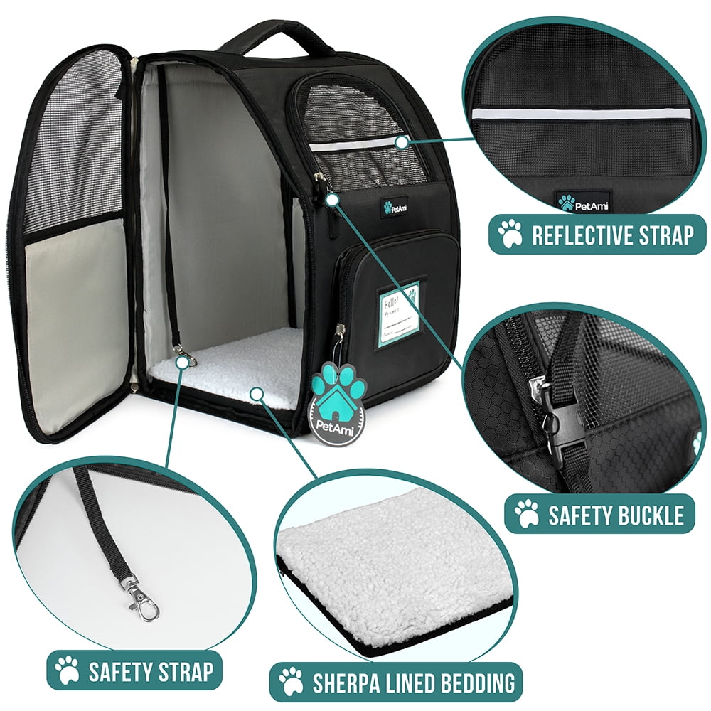 PetAmi Dog Backpack Carrier For Small Large Cat, Pet, Puppies, Ventilated Pet Hiking Backpack Travel Bag, Airline Approved Cat Backpack Carrier, Safety Back Support, Camping Biking Dog Bag, Black
