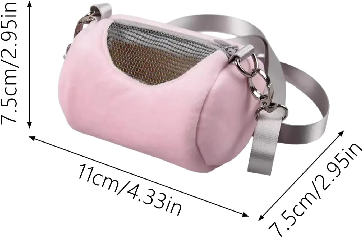Portable Hamster Carrier Bag, Soft Plush Cylinder Small Pet Travel Backpack with Breathable Mesh Zipper, Adjustable Straps for Hamsters and Small Animals (Pink)