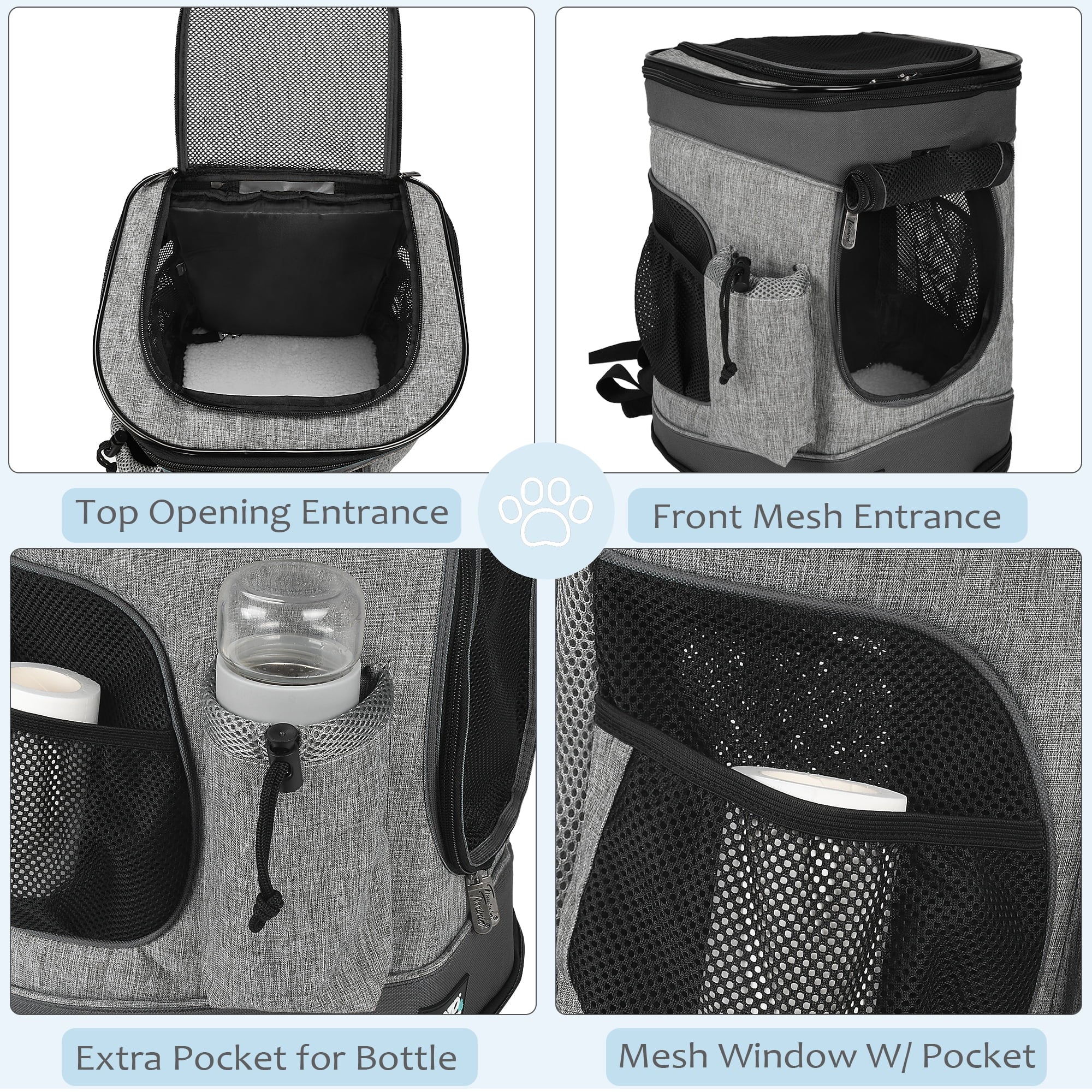 Pawsse Pet Carrier Backpack for Dogs and Cats up to 15 lbs, 16" H x13.2" L x12" W, Black