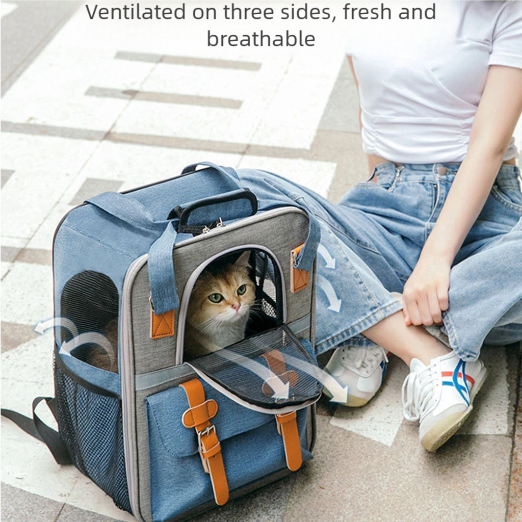 Large Capacity Pet Backpack for Cats & Small Dogs, Ventilated Travel Carrier with Reflective Strip, Foldable Design, 32x22x42cm
